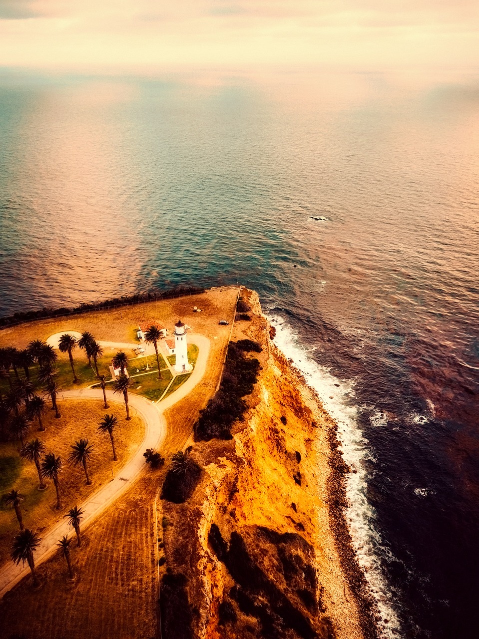 rancho palos verdes, california, sea, ocean, seashore, lighthouse, landmark, historic, palm trees, attractions, tourism, nature, sunset, pacific, aerial view